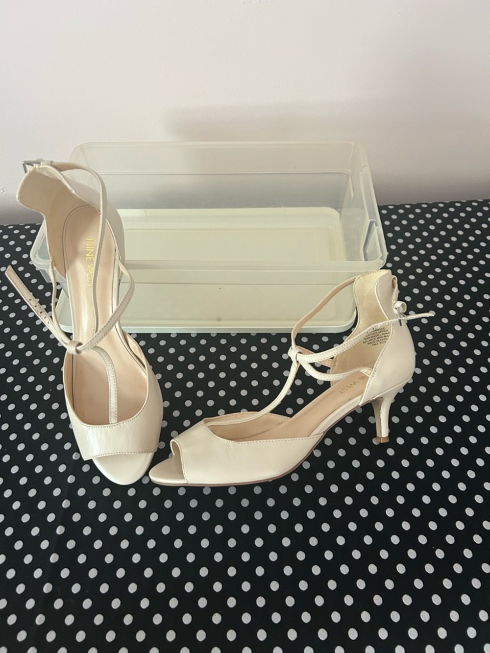 Nine West Cream Open-Toe Ankle-Strap Kitten Heels